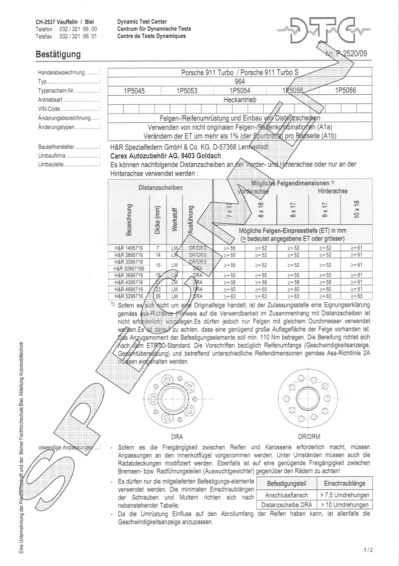 H&R DTC Zertifikat - H&R Spurverbreitungen P-2520/09