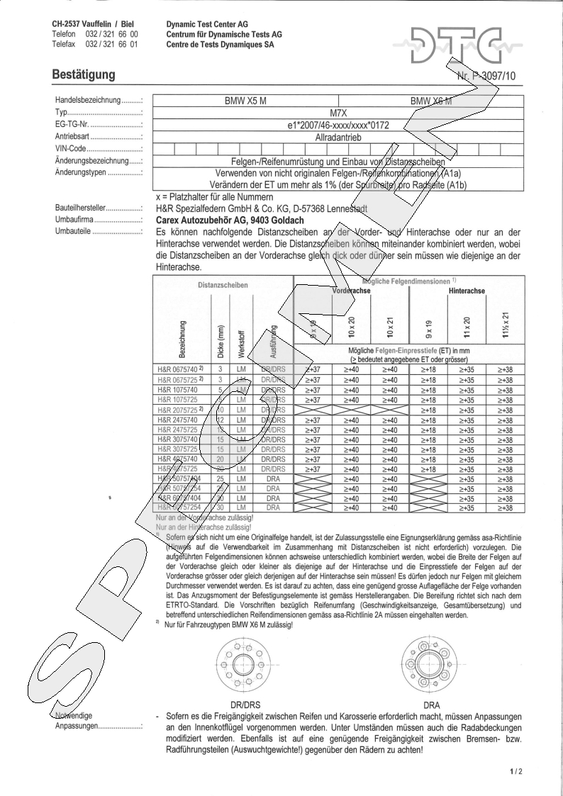 H&R DTC Zertifikat - H&R Spurverbreitungen P-3097/10