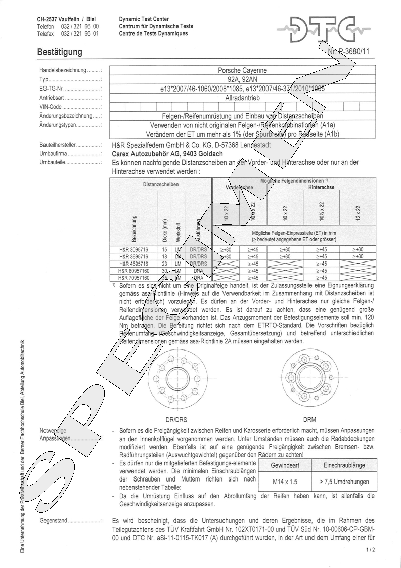 H&R DTC Zertifikat - H&R Spurverbreitungen P-3680/11