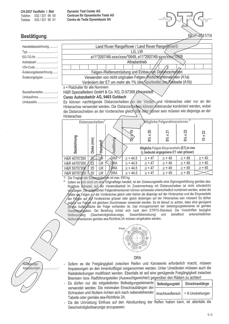 H&R DTC Zertifikat - H&R Spurverbreitungen P-4611/14