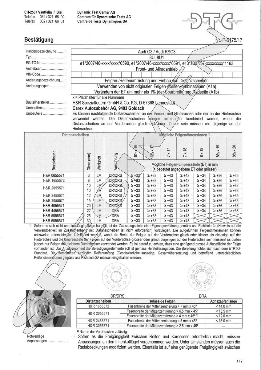 H&R DTC Zertifikat - H&R Spurverbreitungen P-6175/17