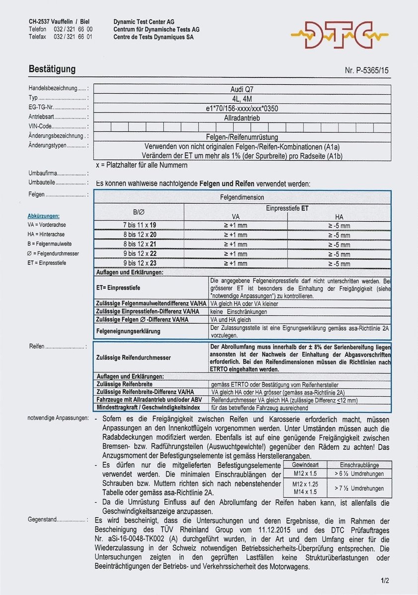 Power Tech DTC Zertifikat - Power Tech Spurverbreitungen P-445/00