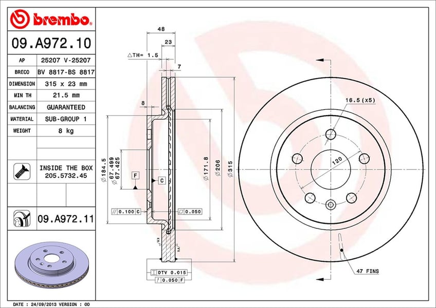 Brembo Bremsscheibe - beschichtet 09.A972.11