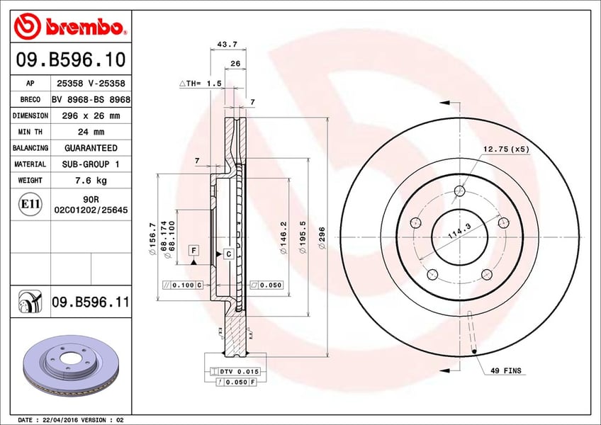 Brembo Bremsscheibe - beschichtet 09.B596.11