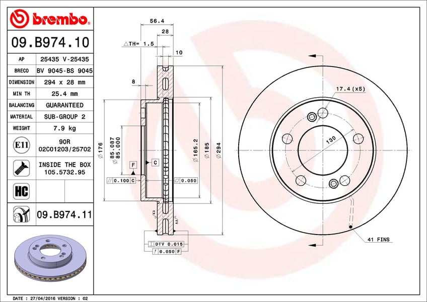 Brembo Bremsscheibe - beschichtet 09.B974.11