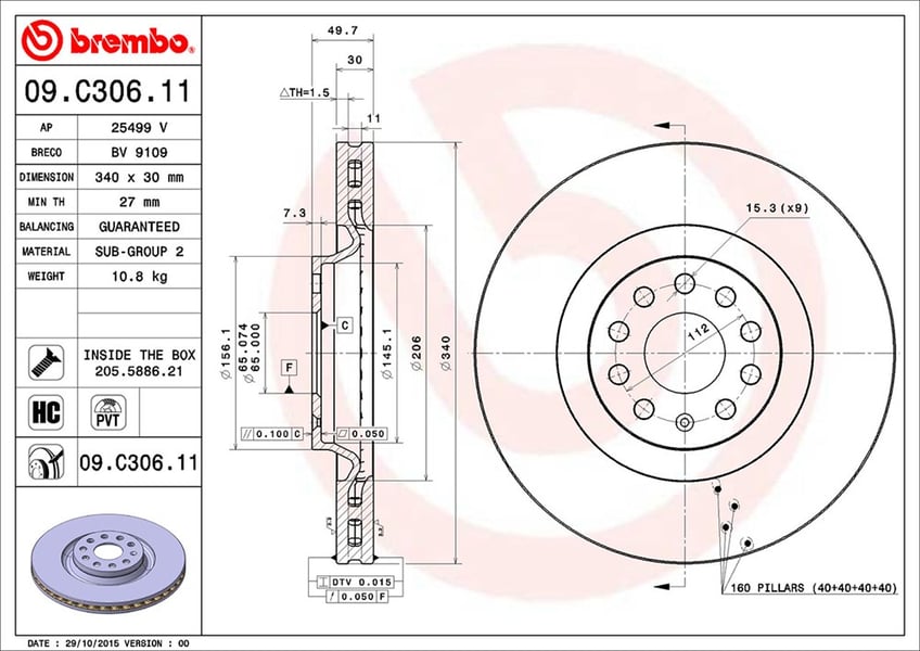 Brembo Bremsscheibe - beschichtet 09.C306.11