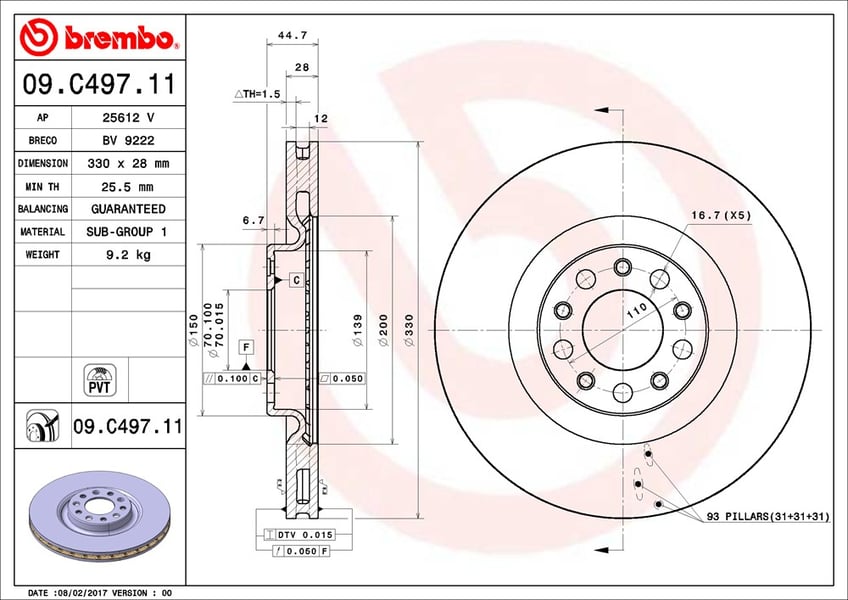Brembo Bremsscheibe - beschichtet 09.C497.11