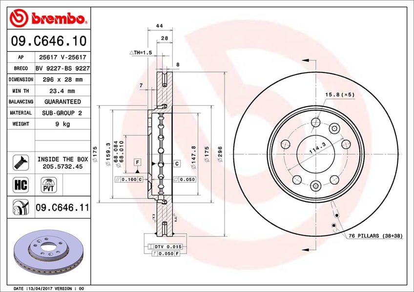 Brembo Bremsscheibe - beschichtet 09.C646.11
